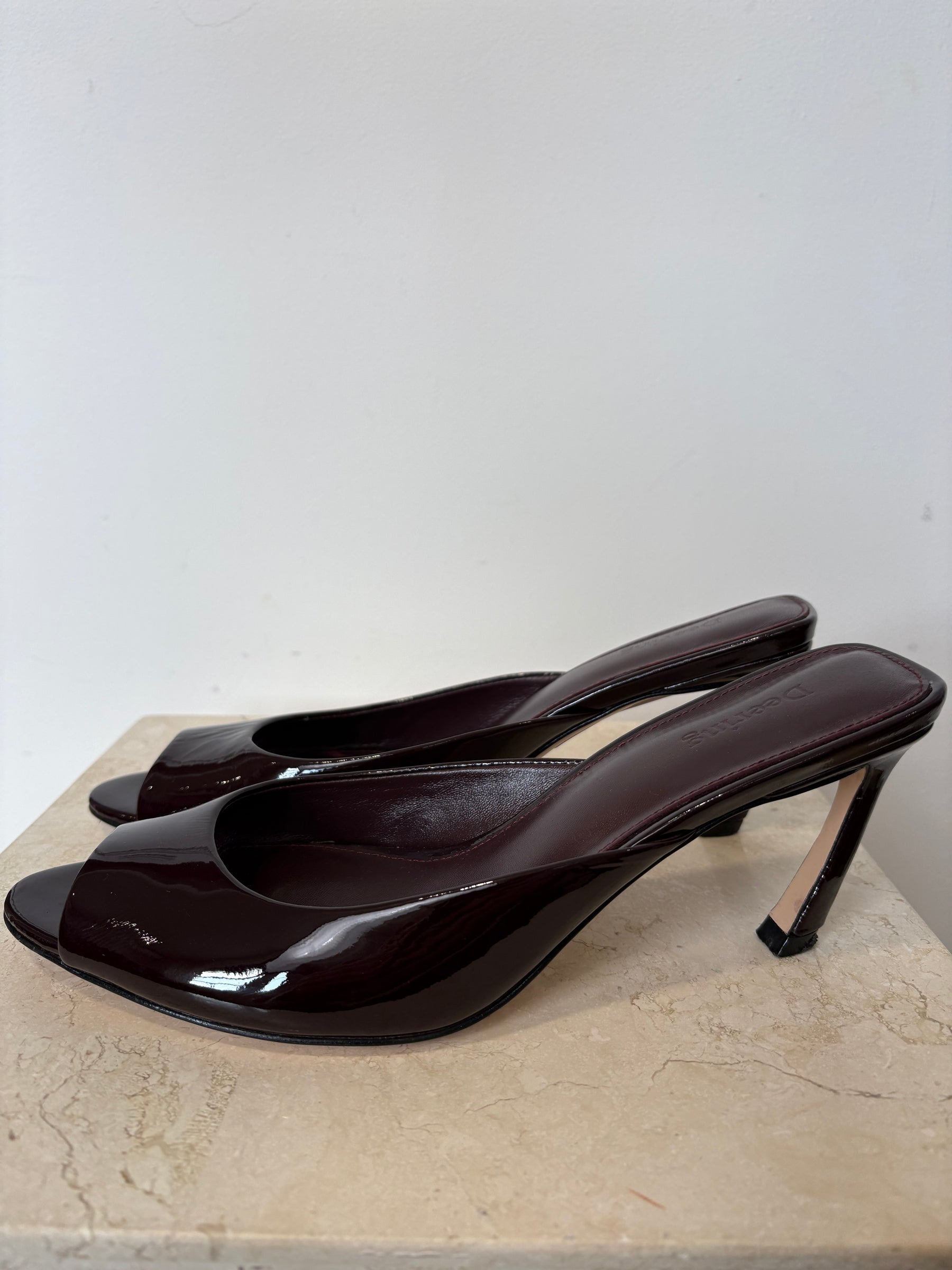 Deering Burgundy Patent Leather Mules, 39