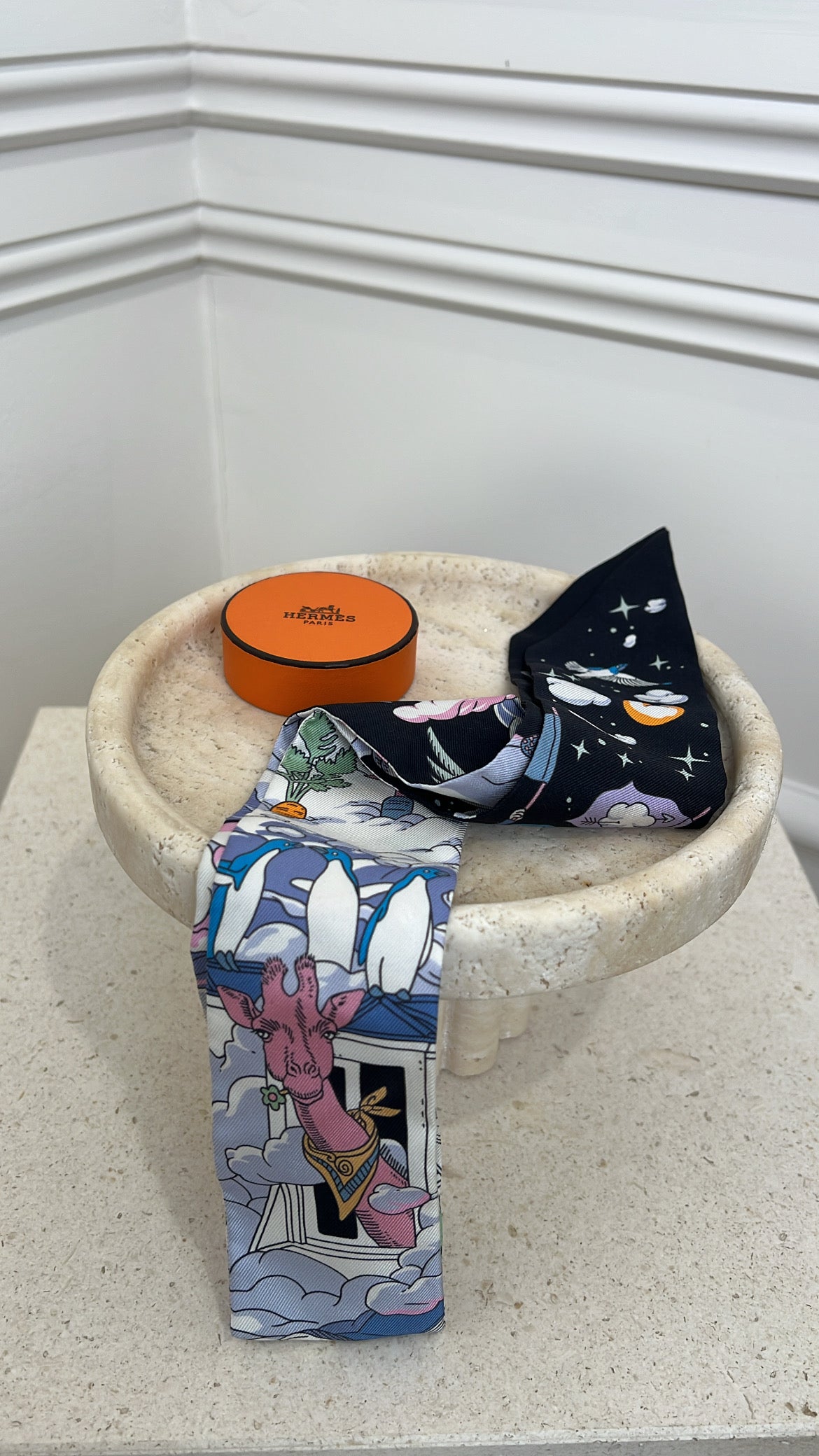 Hermès Black Multi Circus print Silk Twilly