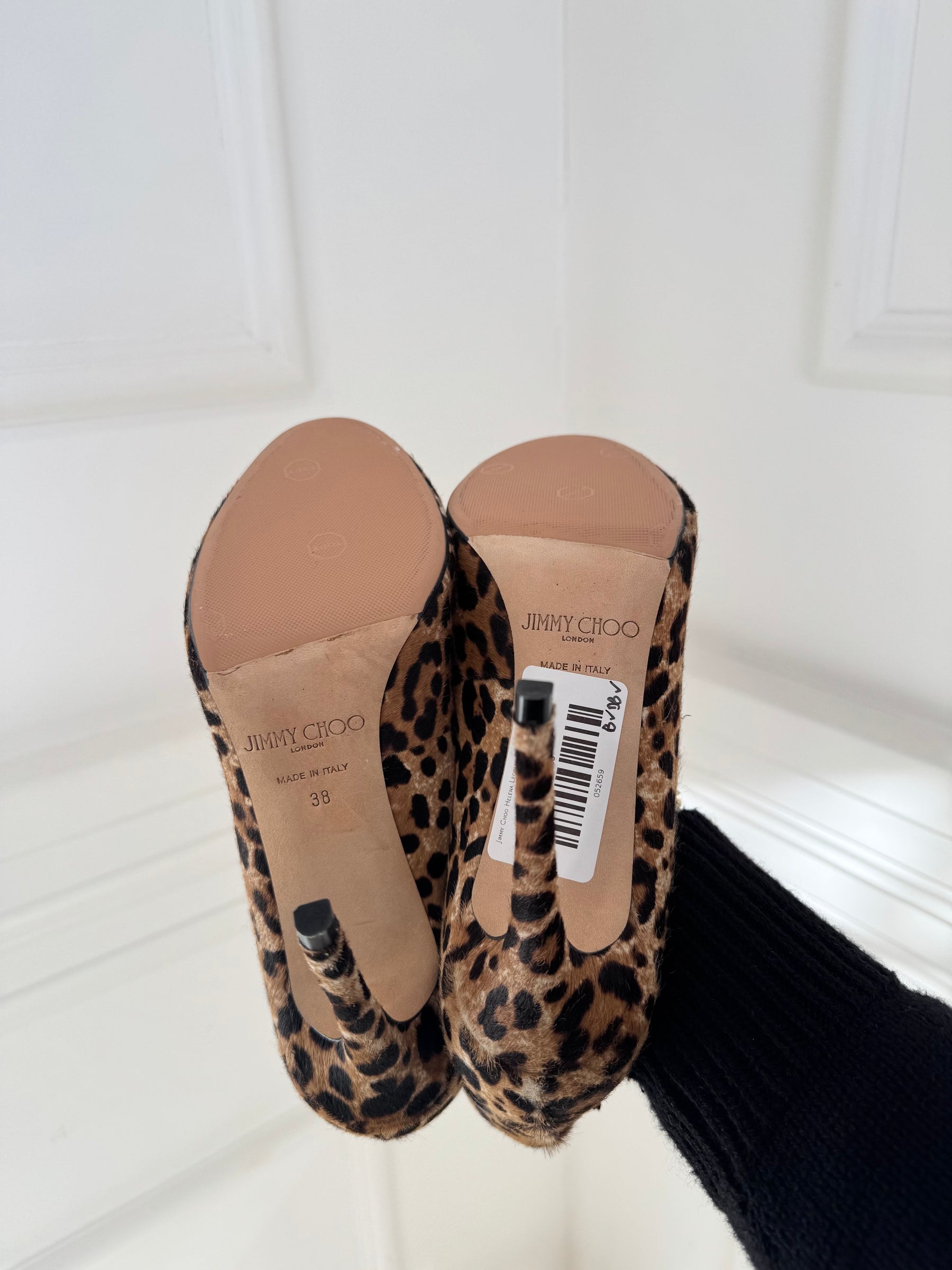 Jimmy Choo Helena Leopard Print Pony Hair Ankle Strap Heels, 38