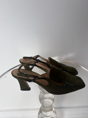 Fendi Green Suede Square Toe Slingbacks, 40