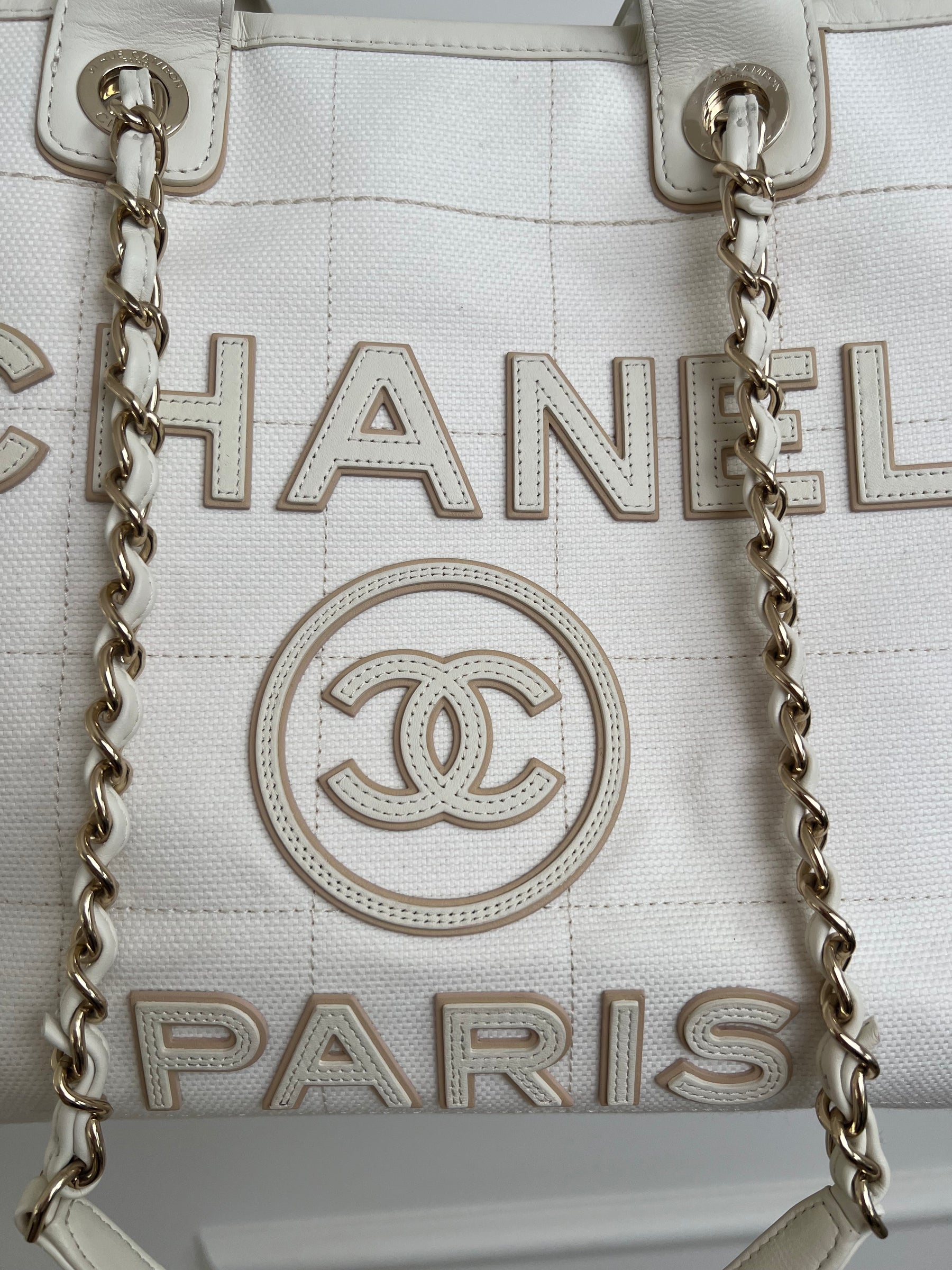 Chanel White Canvas and Lether Trimmed Deuville Tote
