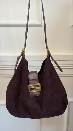 Fendi Brown Suede Baguette Hobo Shoulder Bag