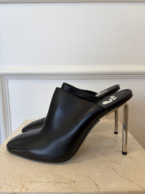 Off White Allen Square Toe Sabot Mules Black Silver, 40