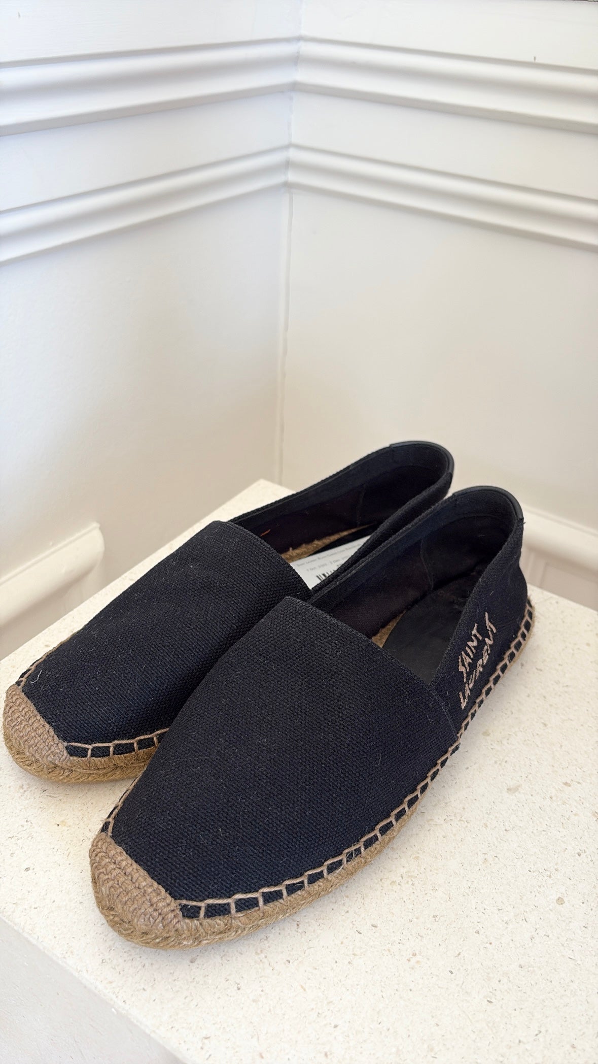 Saint Laurent Black Canvas Logo Espadrilles, 38.5