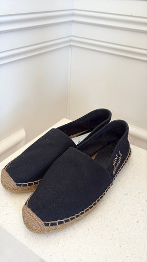 Saint Laurent Black Canvas Logo Espadrilles, 38.5