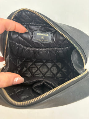 Chanel Black Caviar Quilted Curvy Pouch Cosmetic Case