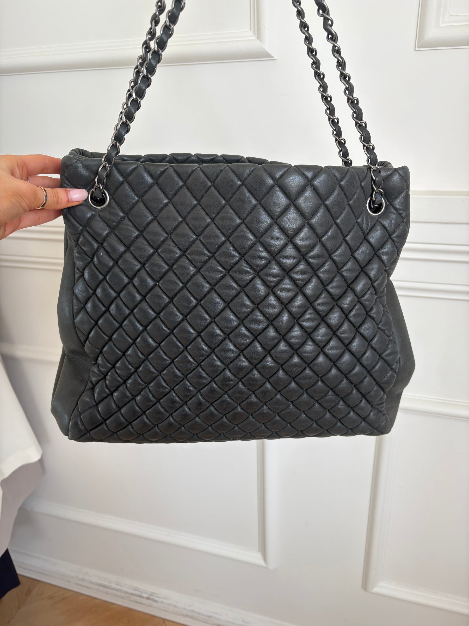 Chanel Charcoal Quilted Leather Shopper Tote