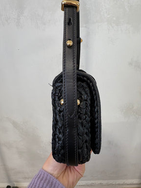 Prada Black Raffia Logo Crossbody Bag