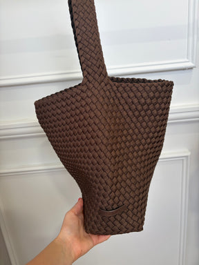 Naghedi Brown Woven Neoprene Shoulder Bag