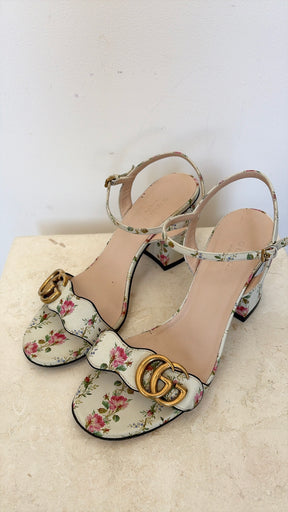 Gucci Rose Floral Marmont Heels, 36