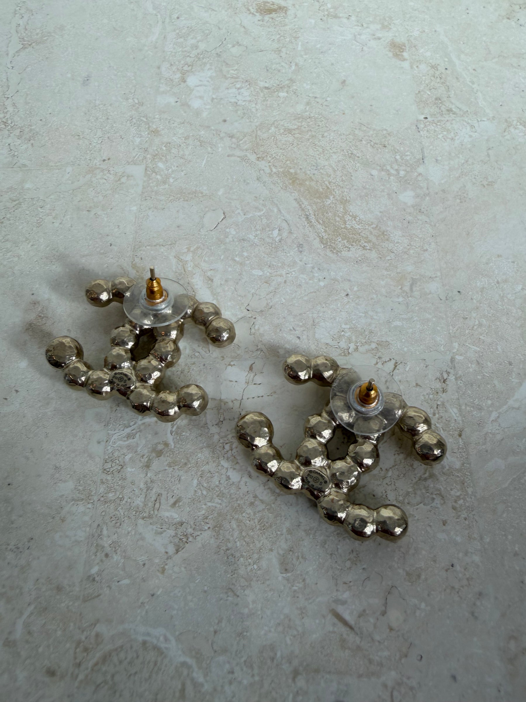Chanel Pearl and Gold CC Stud Earrings