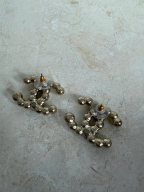 Chanel Pearl and Gold CC Stud Earrings