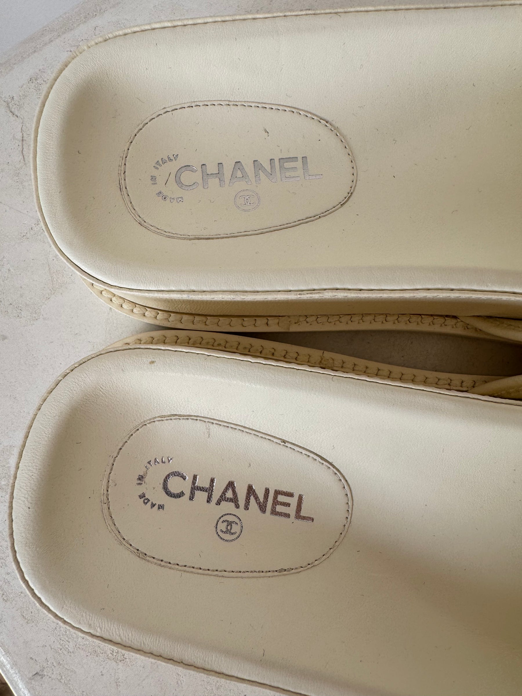 Chanel Cream Leather Slides With Pastel Logo, 38 C