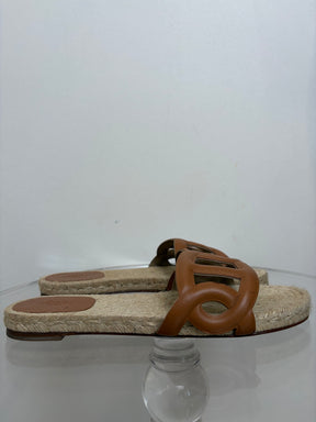 Hermès Tan Leather Espadrille Famosa Slide, 41