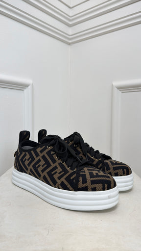 Fendi Black and Brown FF Logo Knit Sneakers, 38