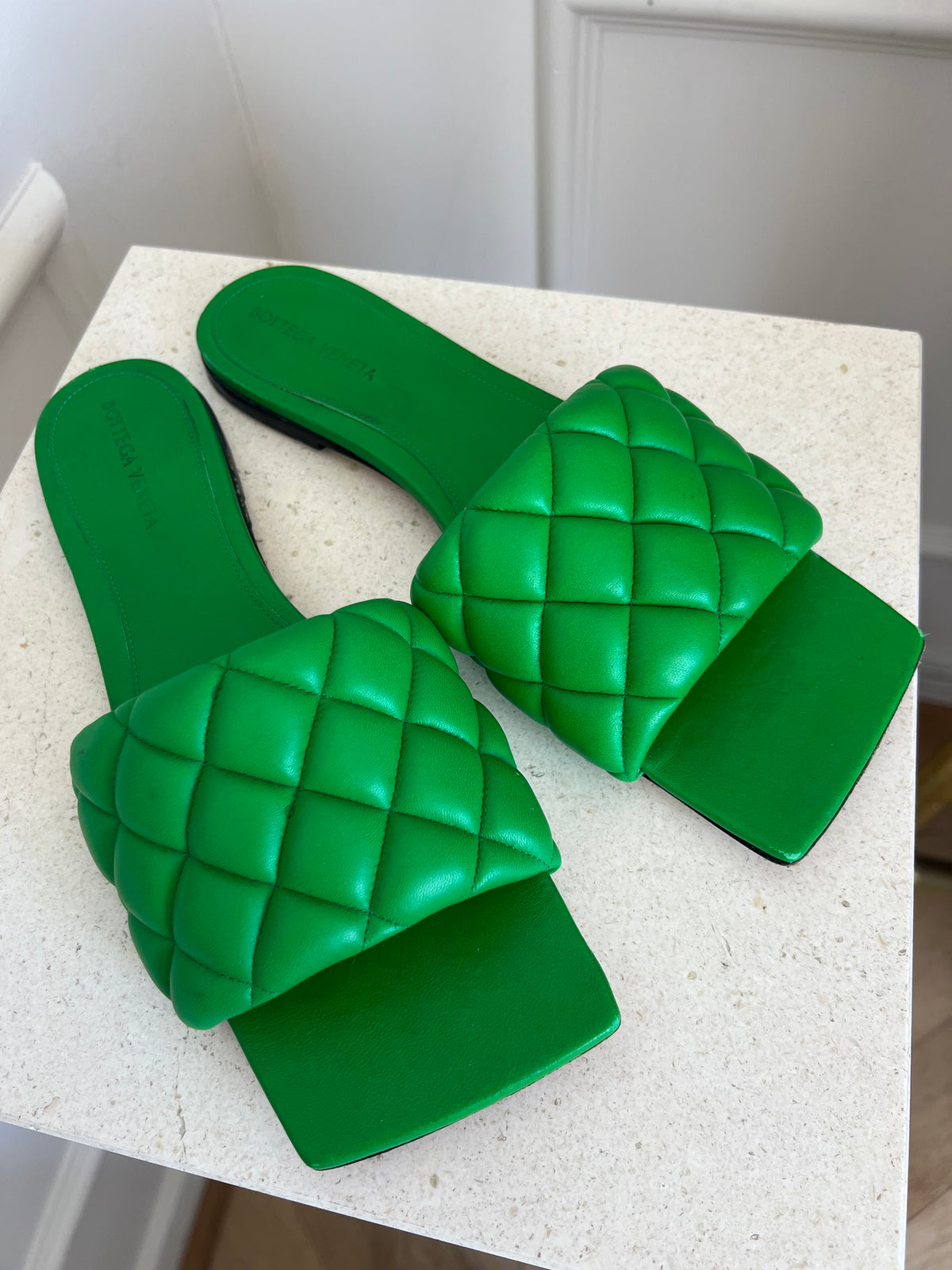 Bottega Veneta Green Padded Lido Slides, 40