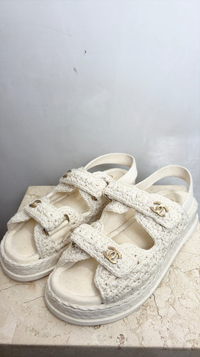 Chanel Cream Crochet Slingback Dad Sandal, 38C