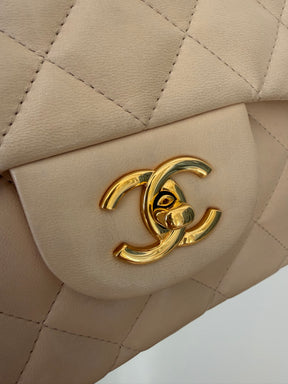 Chanel Beige Lambskin Leather Jumbo Single Flap