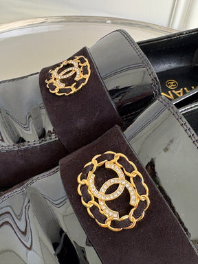 Chanel CC Black Patent And Suede Loafers, 39.5 C