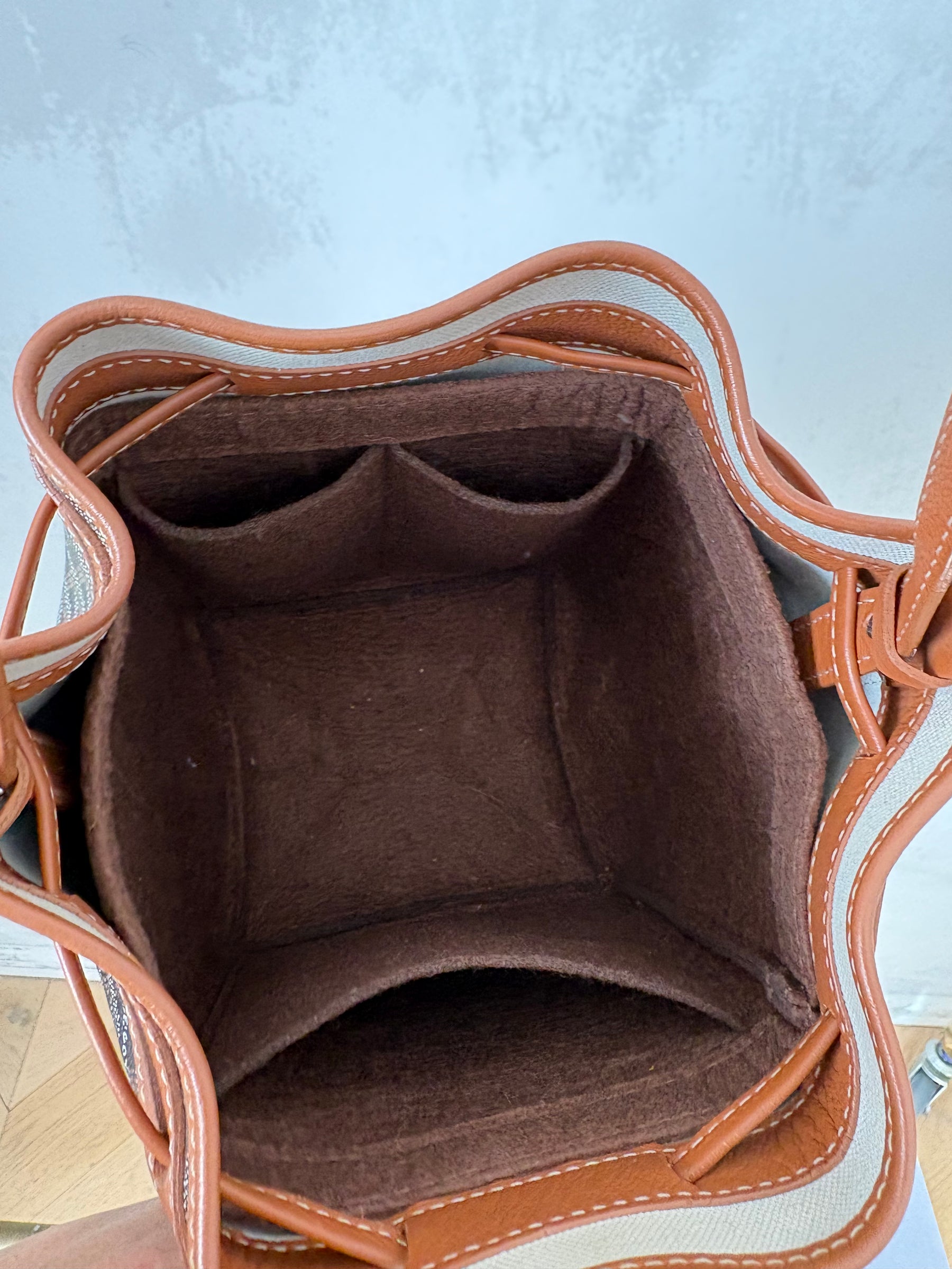 Goyard Tan Leather and Black Goyardine Canvas Petit Flot Bucket Bag