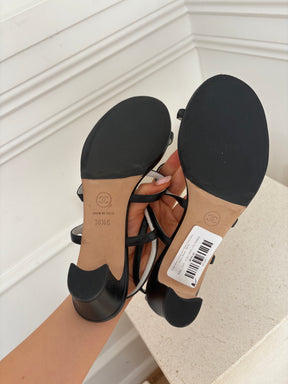 Chanel Black Leather with Silver Chain Detail Heeled Sandal, 36.5C