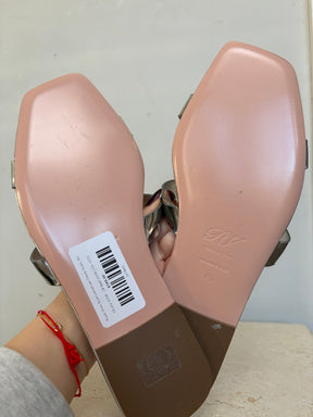 Roger Vivier Silver Leather and Crystal Slides, 40