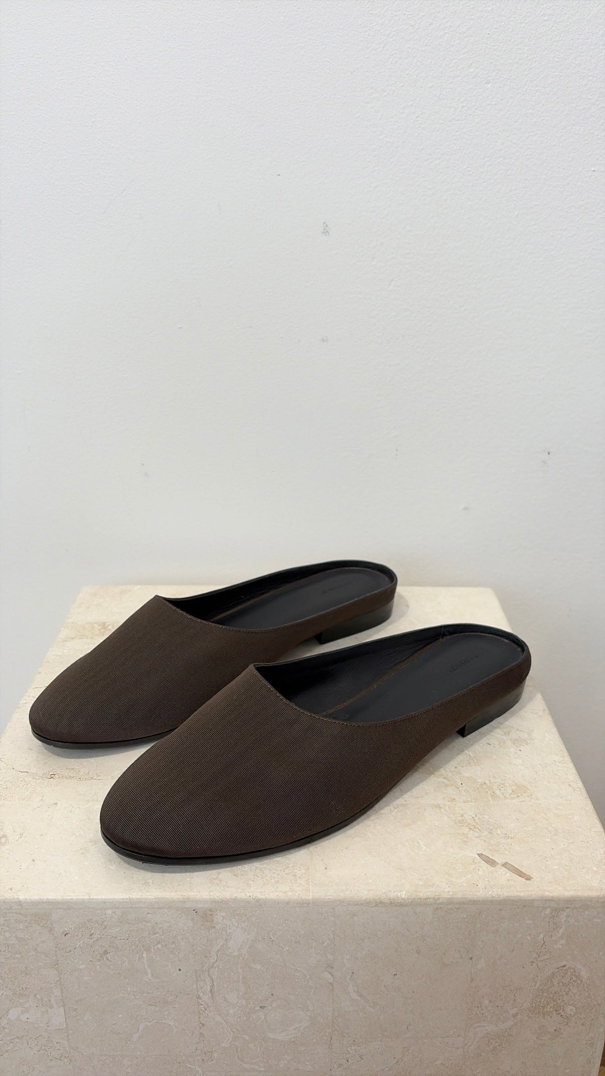 P Johnson Brown Grosgrain Slippers, 39