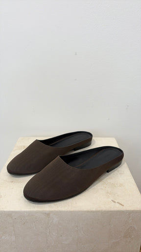 P Johnson Brown Grosgrain Slippers, 39