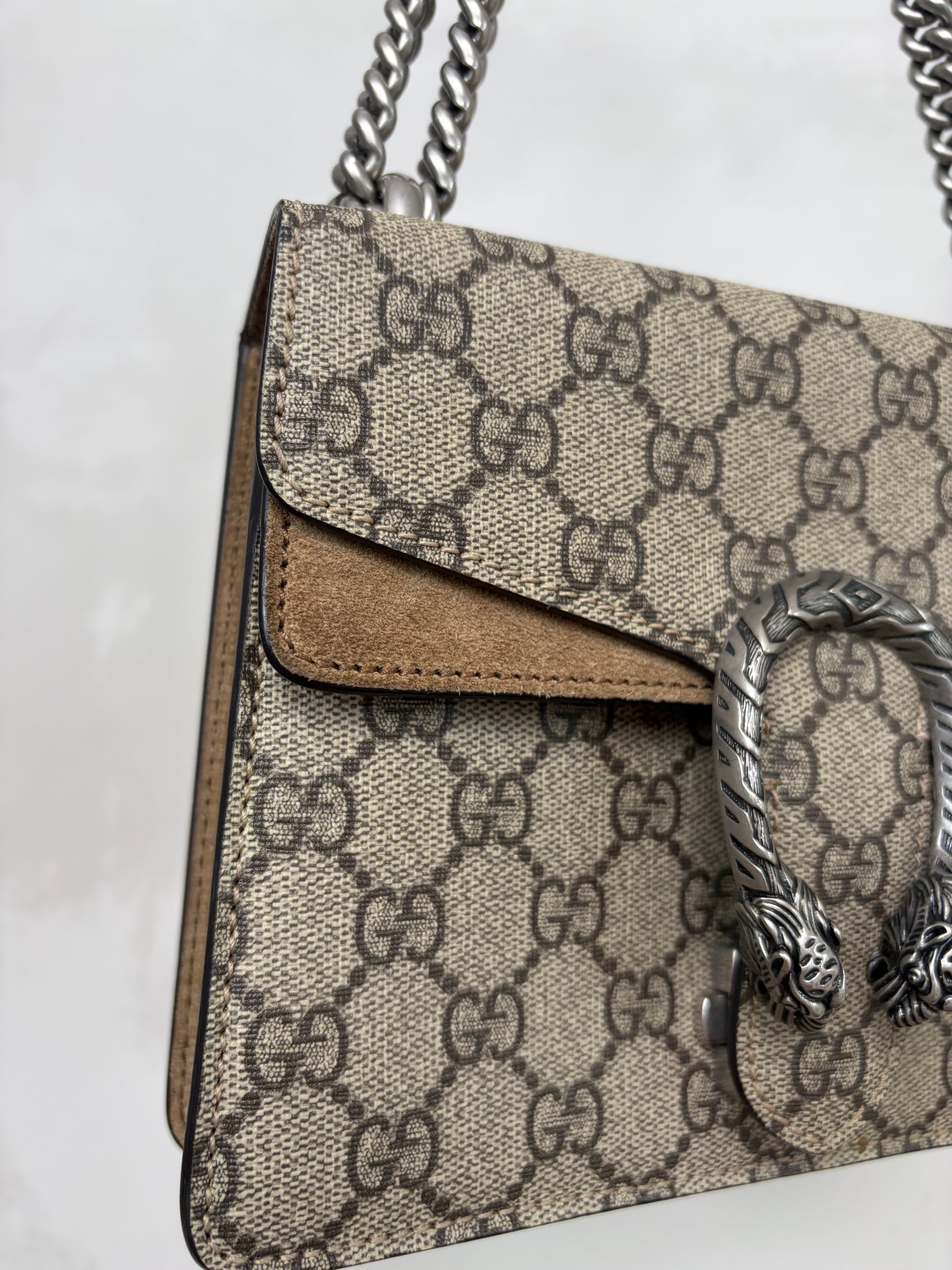 Gucci Dionysus GG Supremem Mini Bag In Beige Ebony Canvas