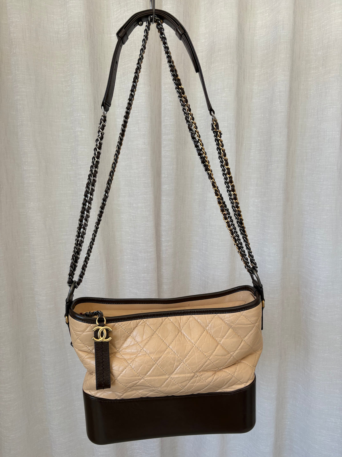 Chanel Brown and Beige Quilted Leather Gabrielle Bag