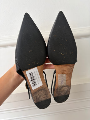 Tibi Black Pointed Slingback Flat, 37.5