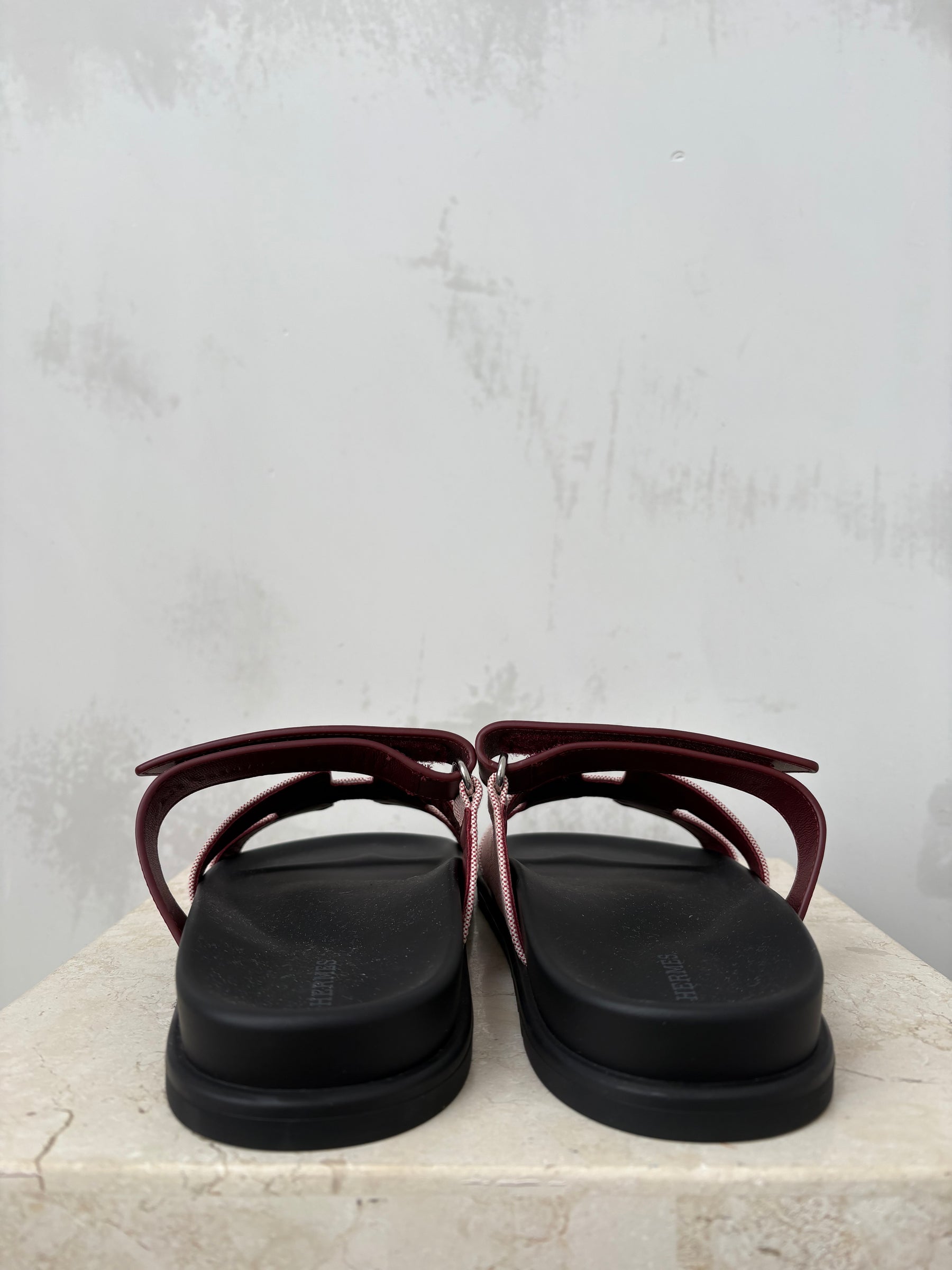 Hermès Rouge Chypre Leather And Canvas Sandals, 39