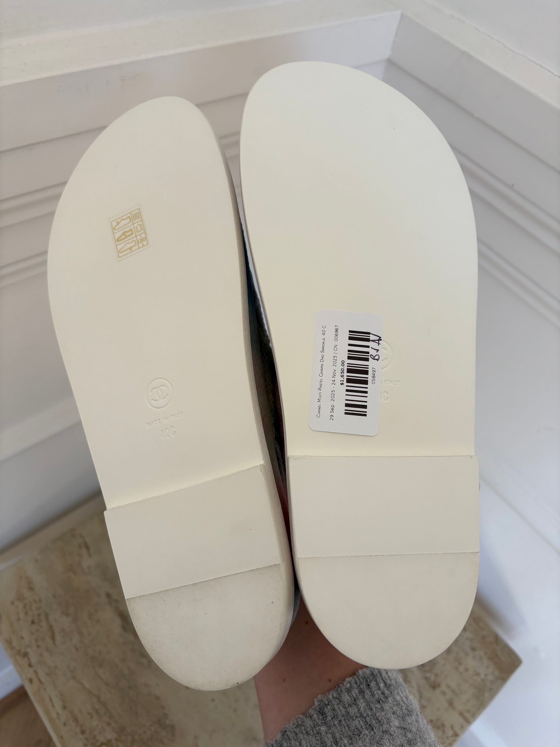 Chanel Multi Pastel Canvas Dad Sandals, 40 C