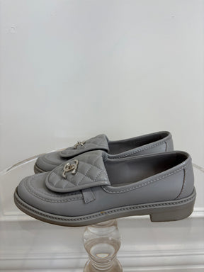 Chanel Grey leather Turn Lock Loafers, 39.5 C