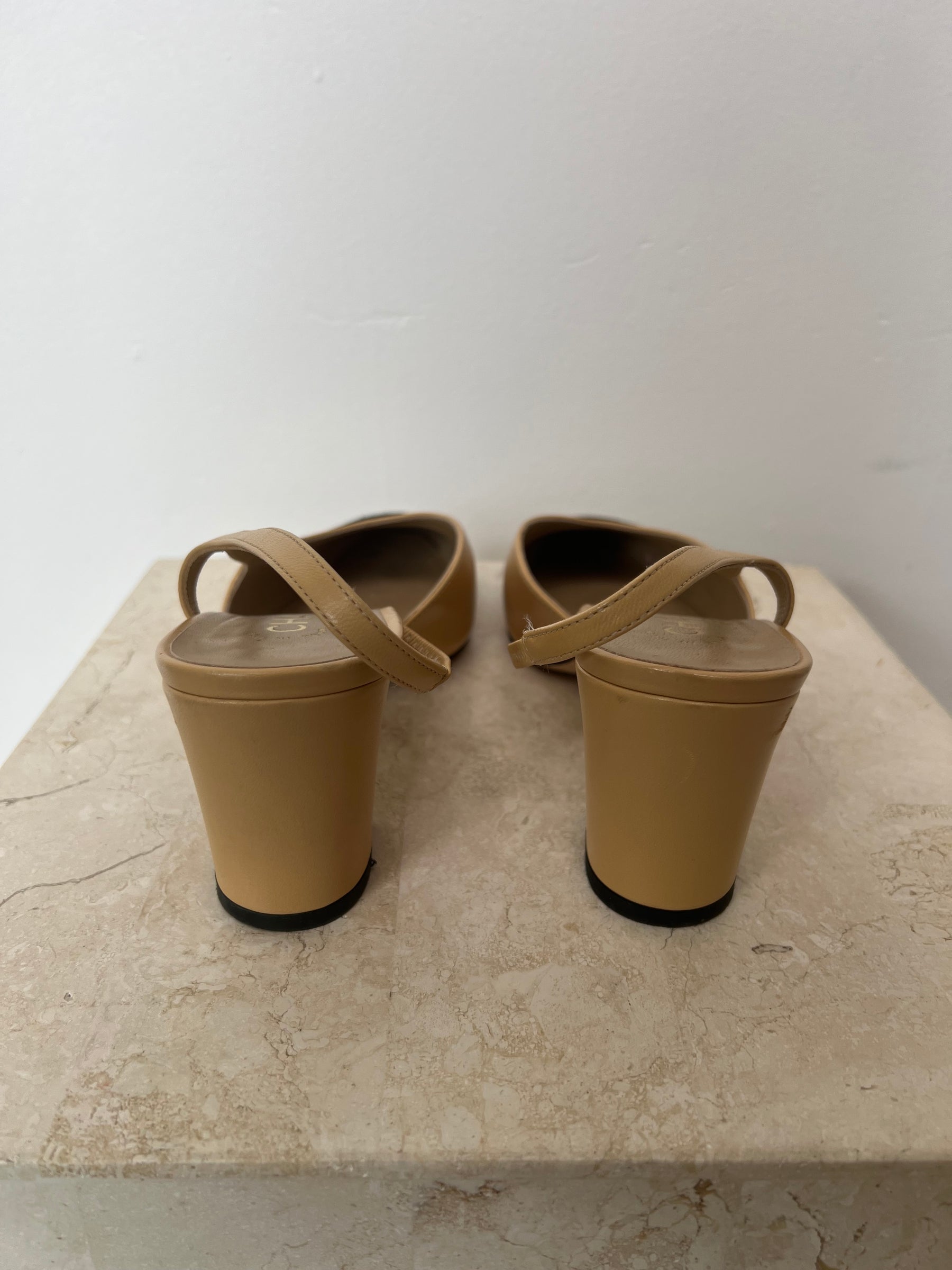 Chanel Beige And Black Sling Back Heels, 39 C