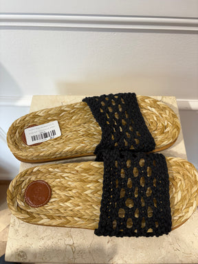Chloé Raffia and Black Rope Braided Slides, 42