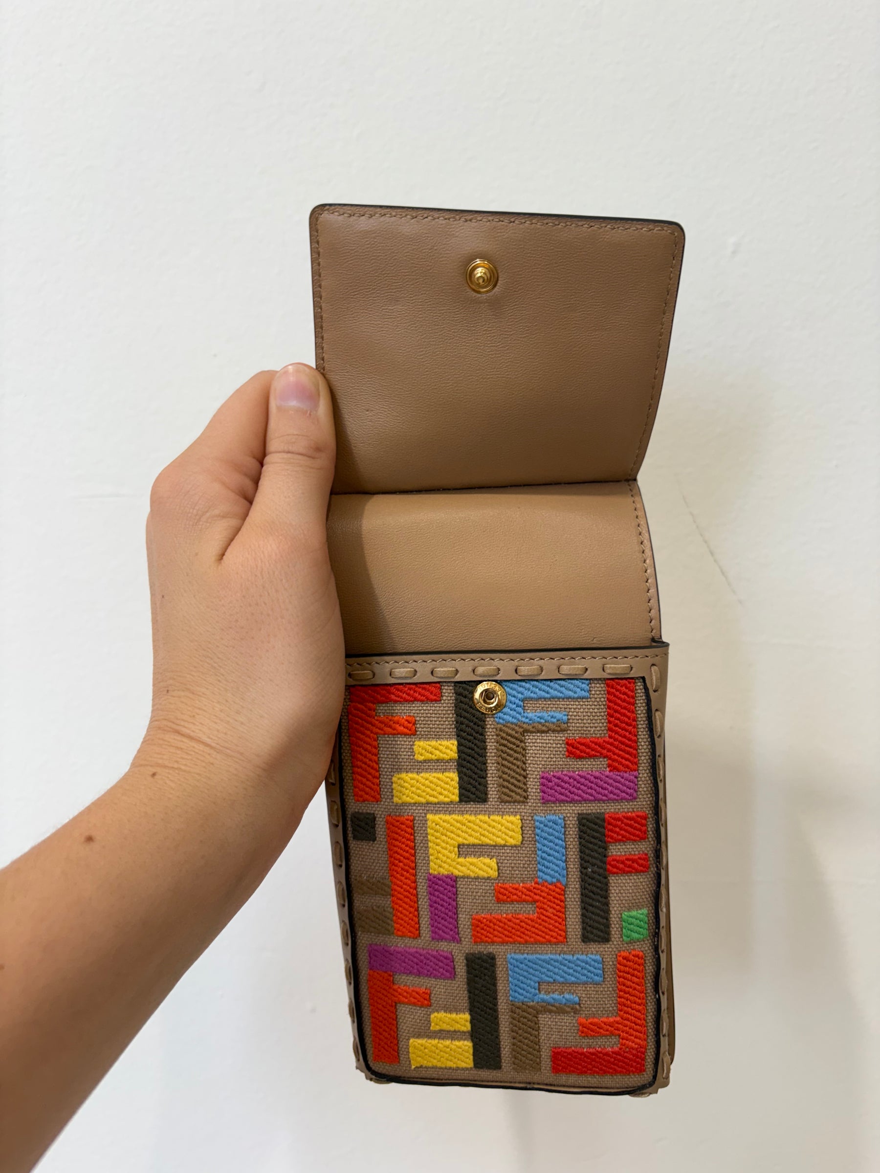 Fendi Tan Leather Multi Monogram Clip Pouch