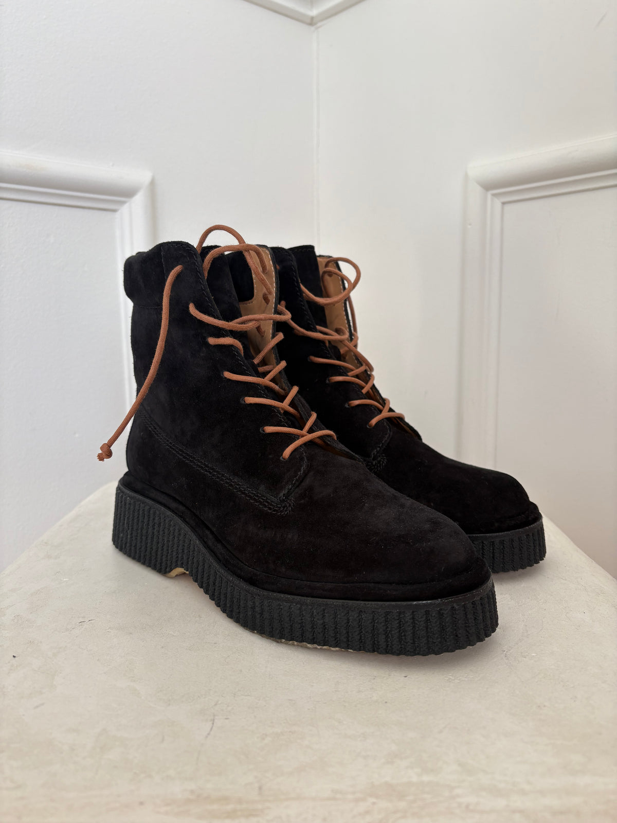 rag & bone Black Suede Boots with Brown Laces, 38