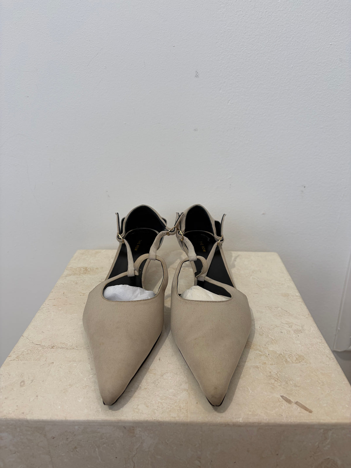 The Row Grey Suede and Satin Pointed Kitten Heels, 37