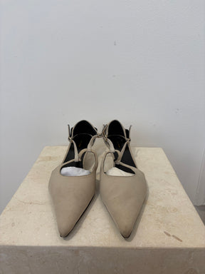 The Row Grey Suede and Satin Pointed Kitten Heels, 37