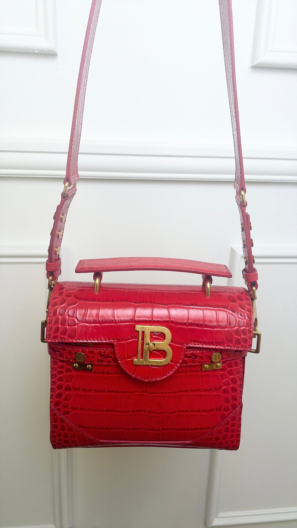 Balmain Red Croc Print B Buzz 23 Bag