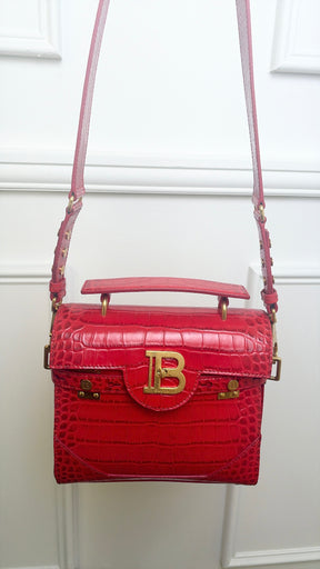 Balmain Red Croc Print B Buzz 23 Bag