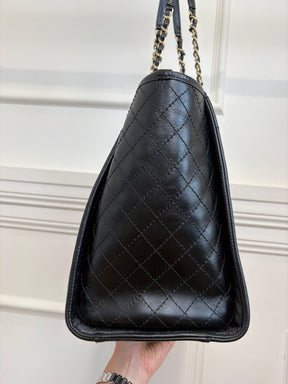 Chanel Black Leather Deauville with Tweed Logo and Lining