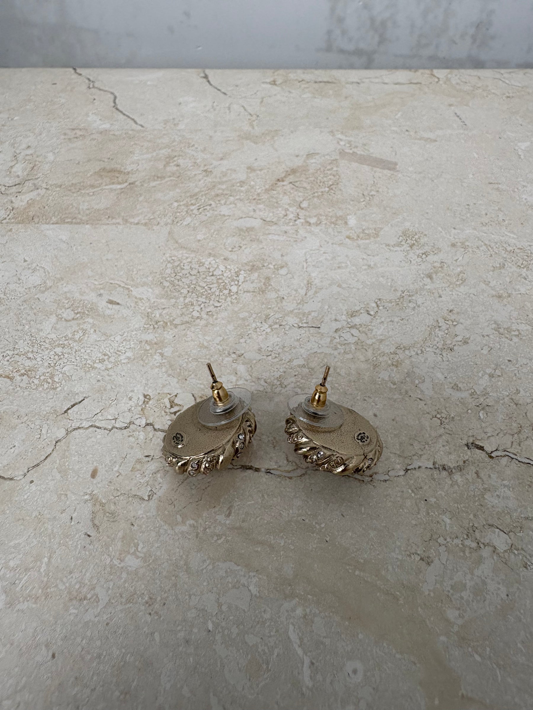 Chanel Gold and Pearl CC Stud Earrings