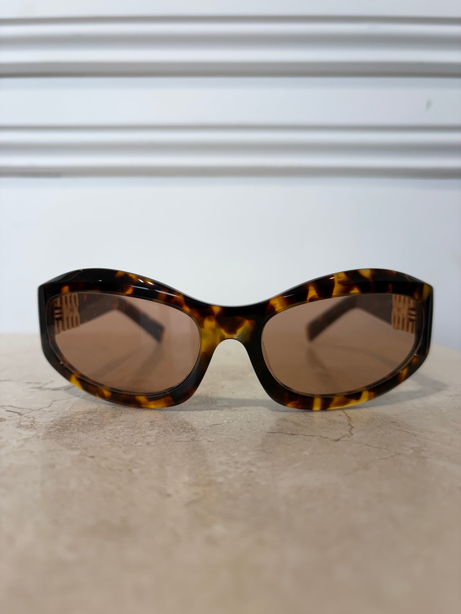 Miu Miu Tortoiseshell Oval Logo Sunglasses