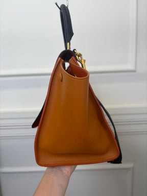 Celine Navy Tan and Rust Leather Trapeze Bag