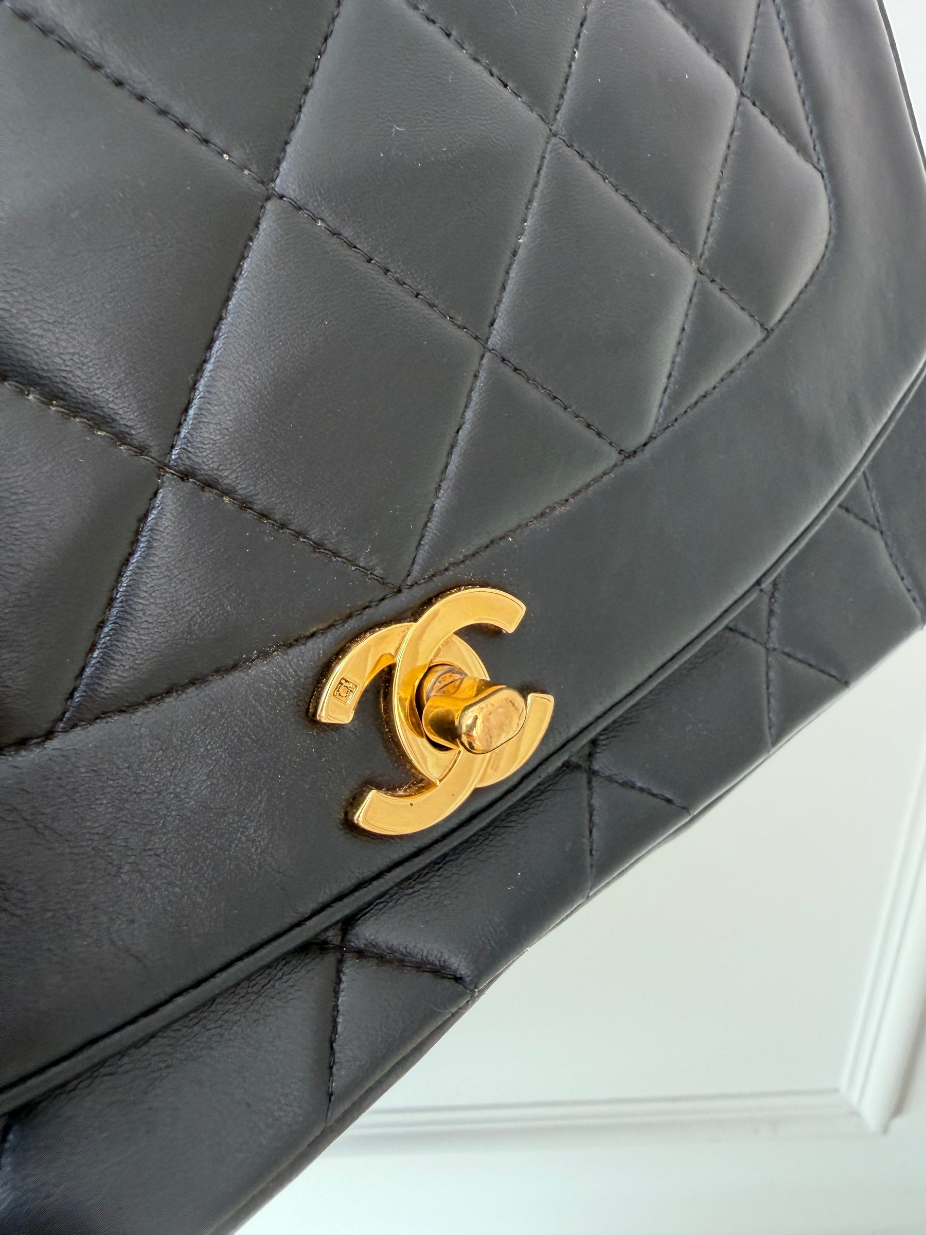 Chanel Black Lambskin Leather Diana Flap bag