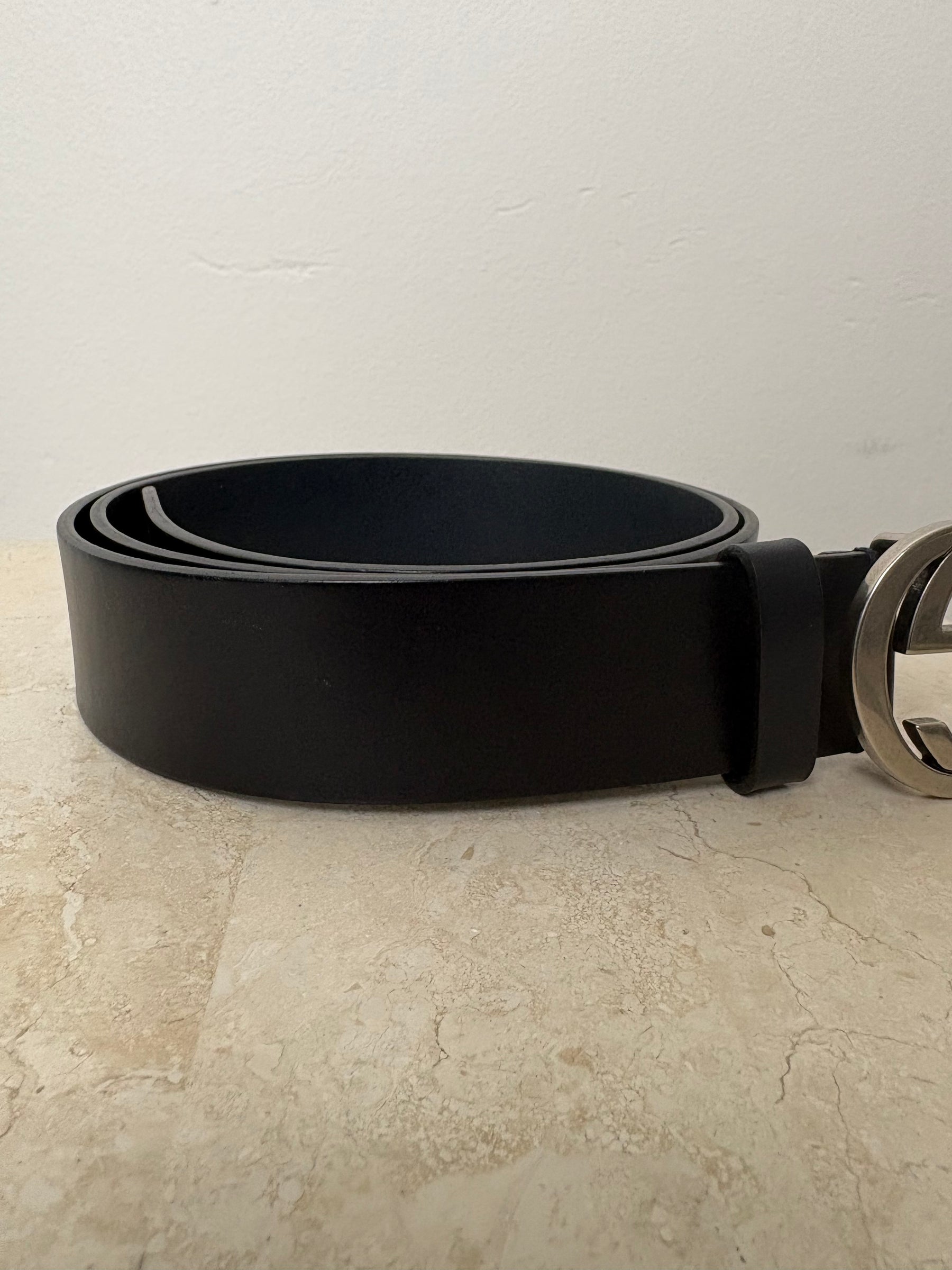 Gucci Dark Navy Leather Blondie Belt, 95