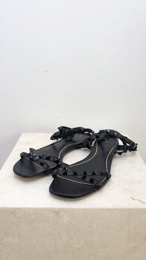 Valentino Garavani Black Leather Rockstud Sandals, 37