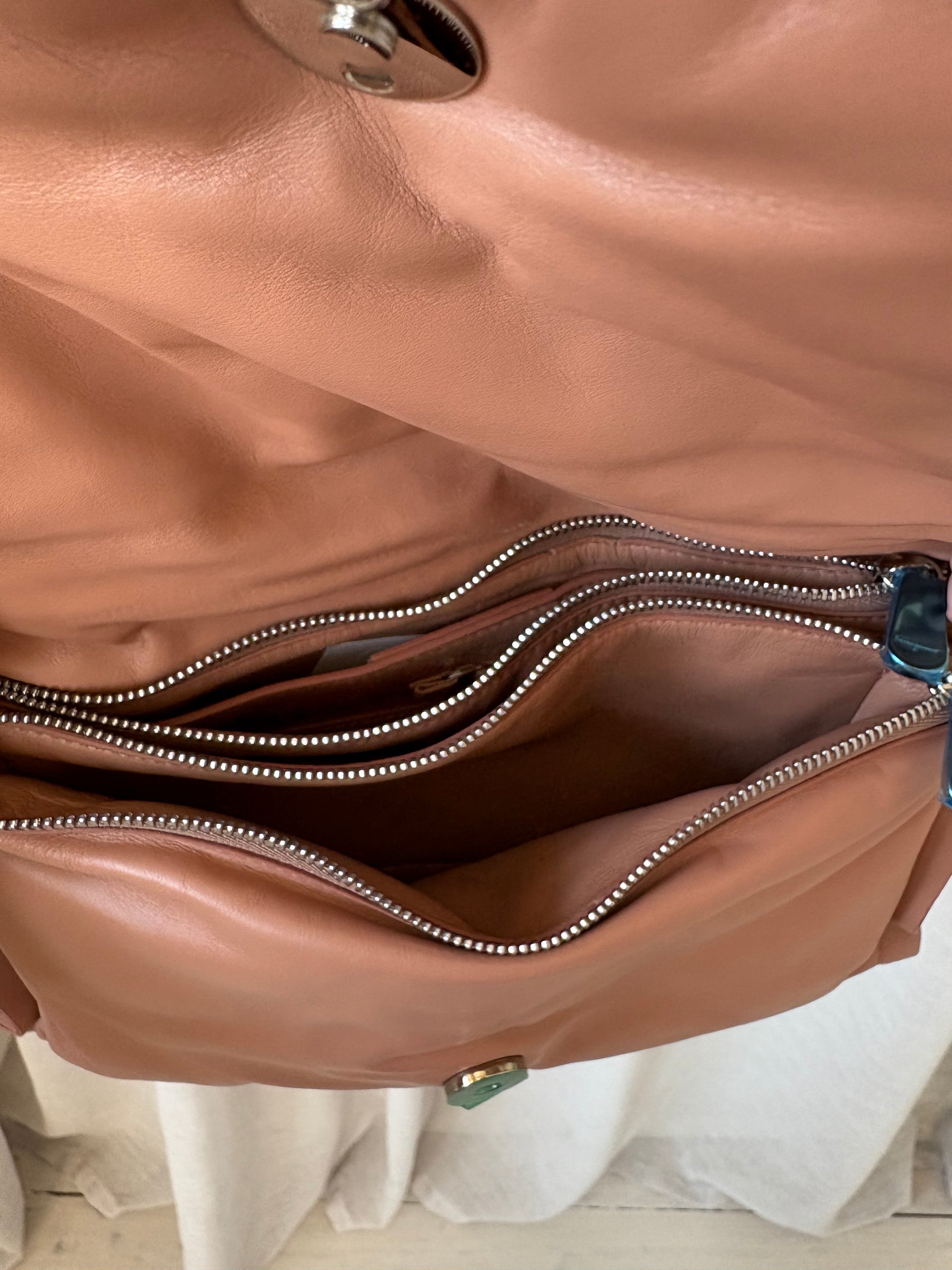 Salvatore Ferragamo Dust Rose Leather Pillow Chain Shoulder Bag